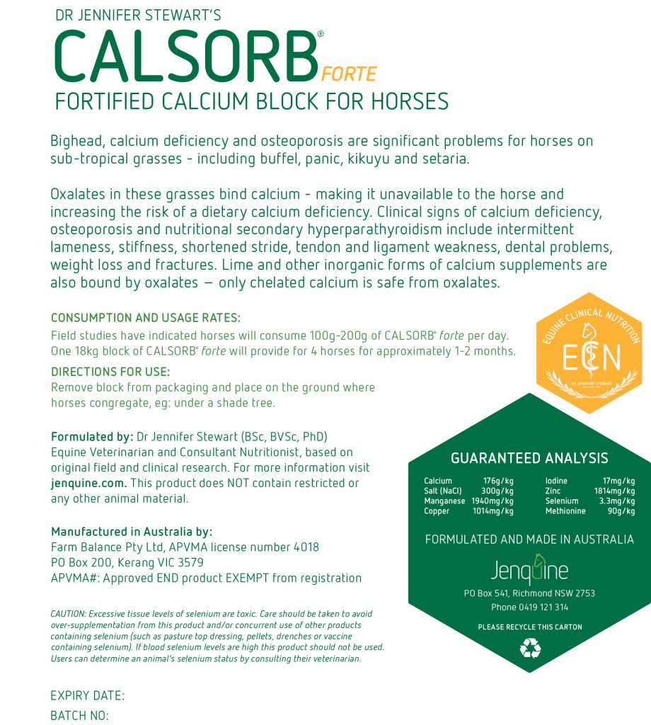 CalSorb Back Label